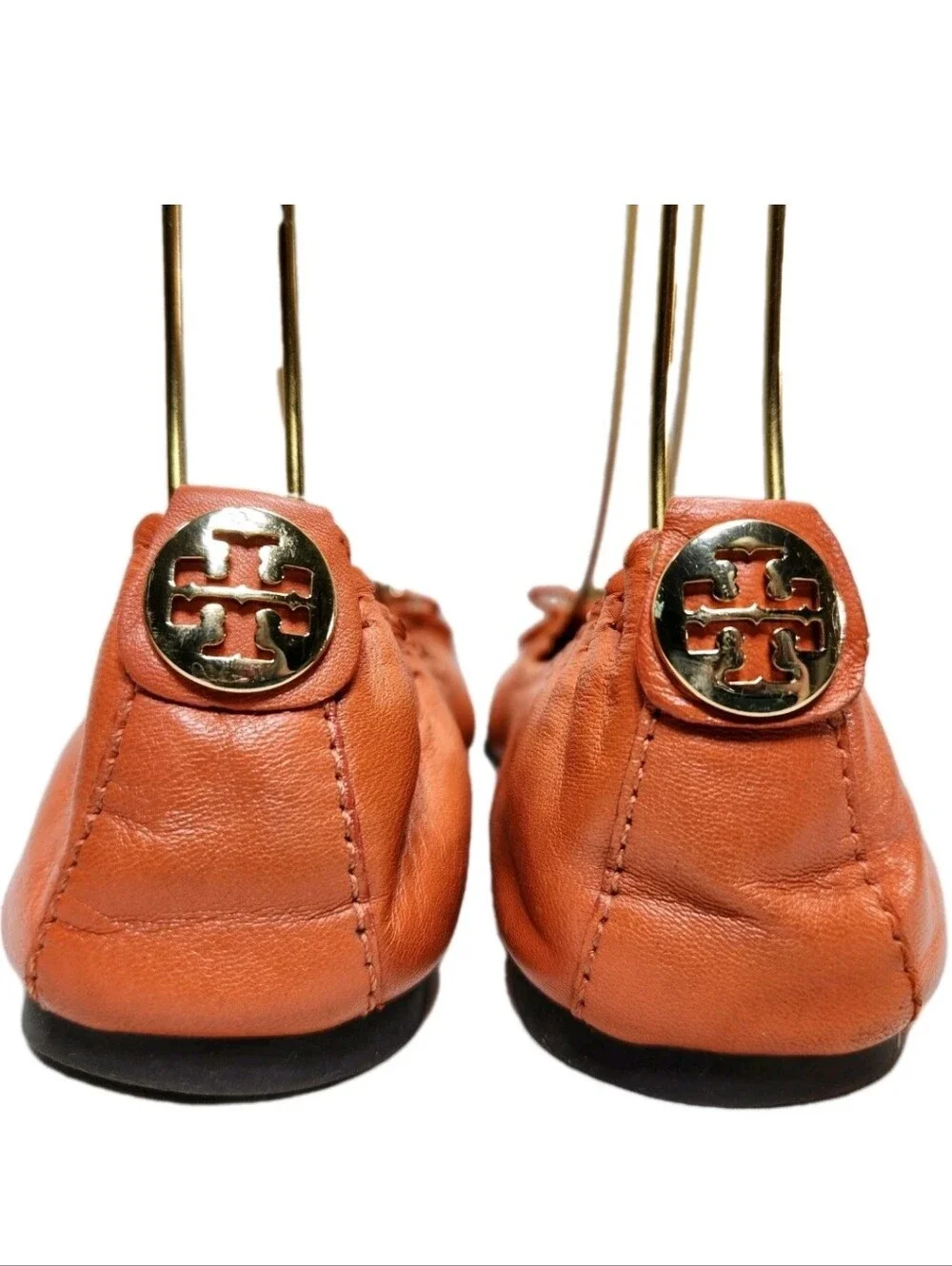 TORY BURCH Reese Mestico Tassel Flats Sz 8 Orange Leather Scalloped Stretch